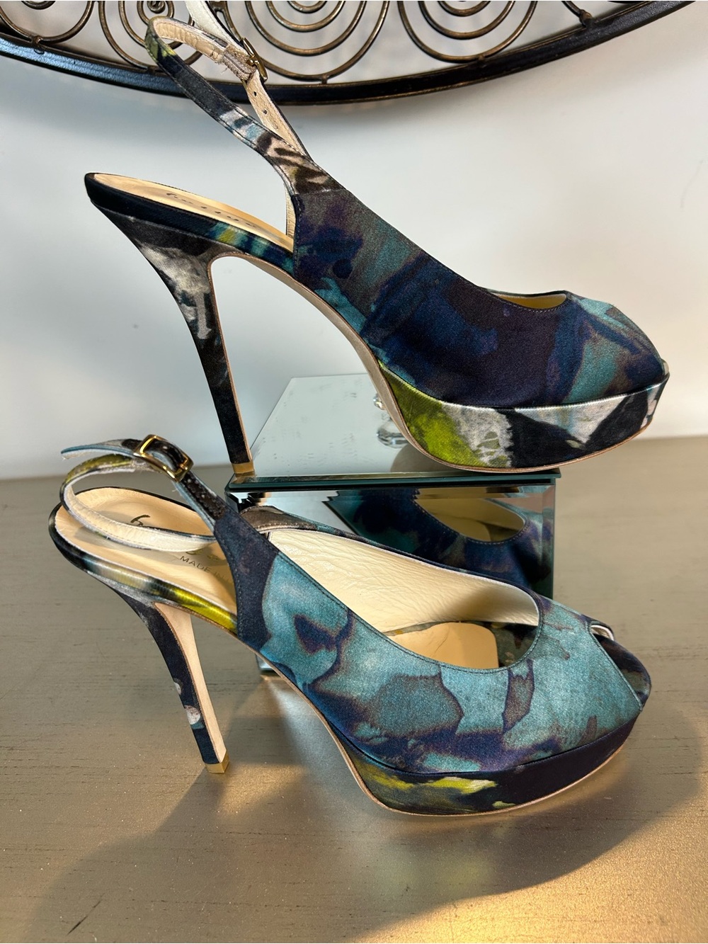 bettye muller Multi-Color Peep-Toe Slingback Platform Heels made in Italy